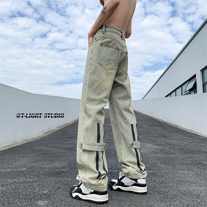 B221美式ins高街暗黑小众百搭拉链直筒牛仔裤LK23028-P60控78,男装牛仔裤,电商B221