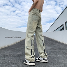 B221美式ins高街暗黑小众百搭拉链直筒牛仔裤LK23028-P60控78，男装牛仔裤，电商B221