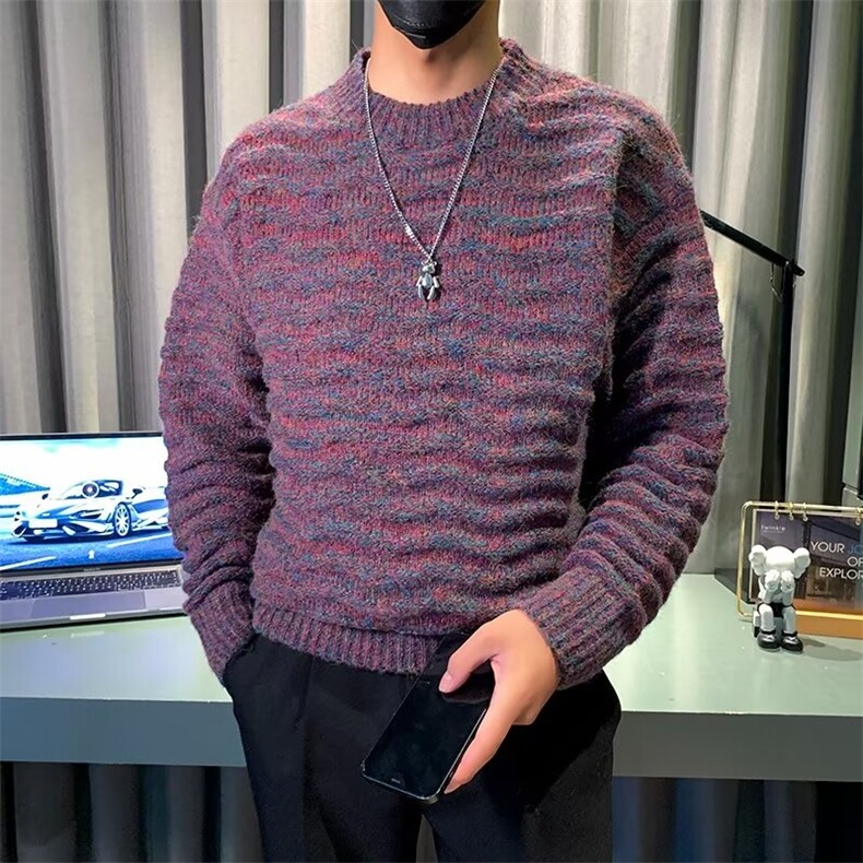 秋冬圆领混色复古时尚三针马海毛衣修身针织衫M3473,男装针织衫/毛衣,星座1116A-2（原606A-1）