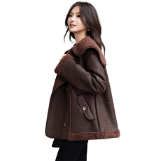 2024冬季新款仿羊羔毛大衣时尚年轻皮毛一体外套女中长款韩版大衣，女装羊羔毛/颗粒绒，江南女神