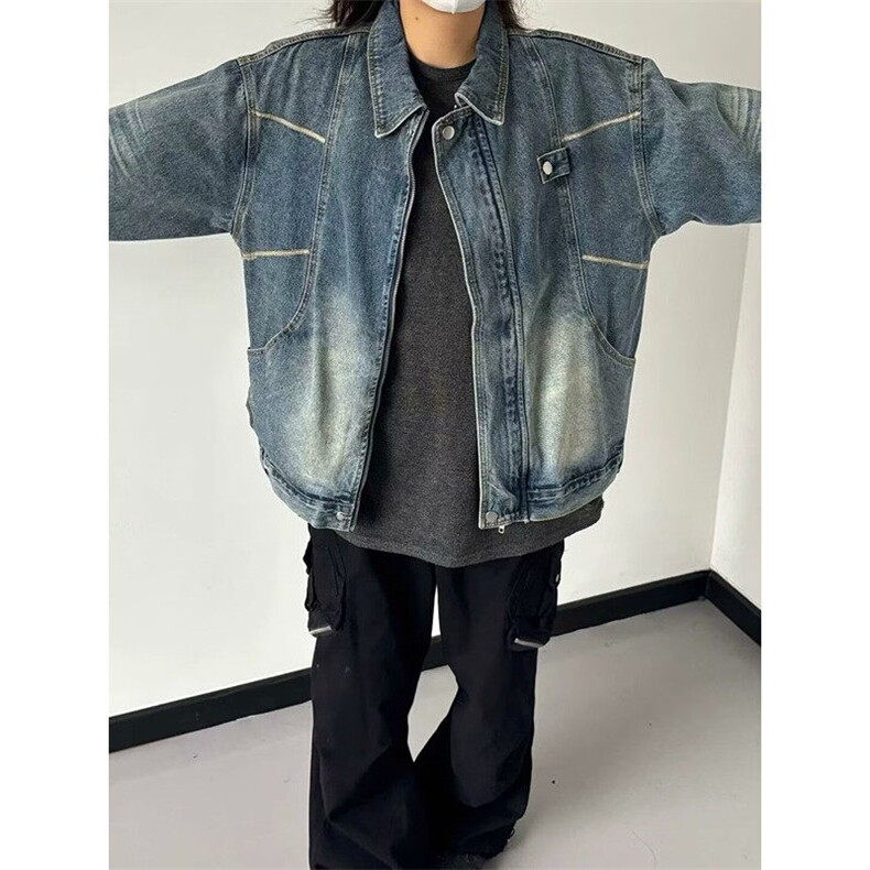 立体解构水洗美式水洗做旧牛仔外套男女春秋蓝色宽松夹克JK8898,男装工装外套,星座1116A（原606A-3）