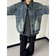 立体解构水洗美式水洗做旧牛仔外套男女春秋蓝色宽松夹克JK8898，男装工装外套，星座1116A（原606A-3）