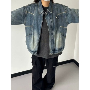 立体解构水洗美式水洗做旧牛仔外套男女春秋蓝色宽松夹克 JK8898图片