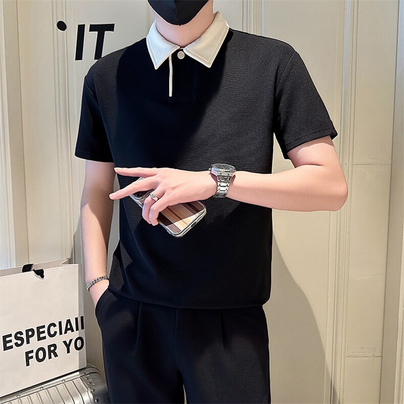 店主风社会小伙男士异色拼接翻领POLO衫男T恤301A-1/PL103/P50,男装T恤,星座301A-1