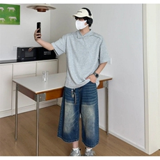 灰色美式短袖男款polo衫夏季高级感设计感翻领t恤cleanfit七分袖，男装T恤，星座601-1