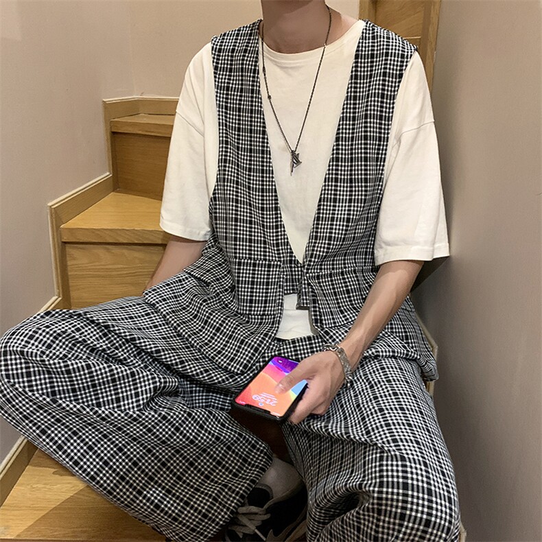 2021韩ins设计感格子马甲短裤套装男坎肩五分裤两件套W987-P55,男装背心/马甲,星座512-2