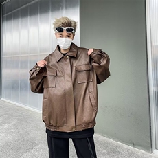 痞帅Pu皮衣潮牌双拉链垫肩皮夹克男机车服秋冬高街外套W637/70，男装夹克，星座506