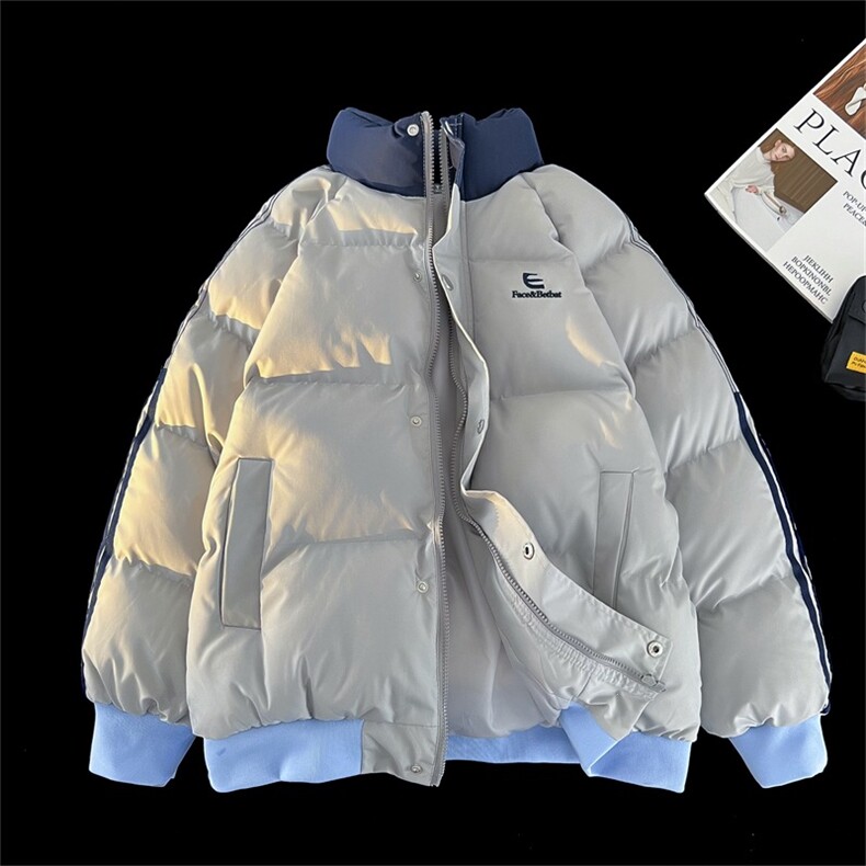 潮拼接条纹面包服棉衣男女冬季保暖宽松运动撞色棉袄TT8857P80,男装棉衣,星座1013-5