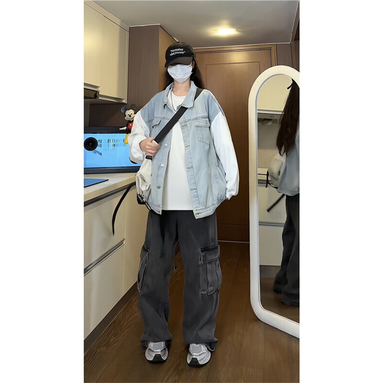 JK3040-P70-控98 现货拼接牛仔夹克外套大码图片