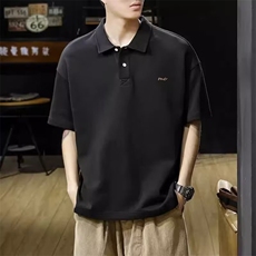 男士polo衫夏季潮流百搭纯色基础款日系潮牌透气宽松翻领短袖t恤，男装T恤，星座715-4