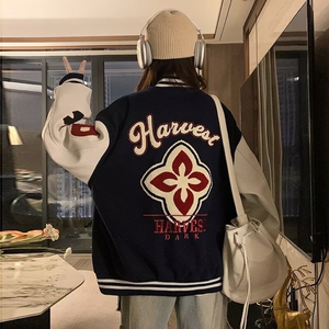 美式风街头复古棒球服女春秋2025新款飞行员夹克外套图片
