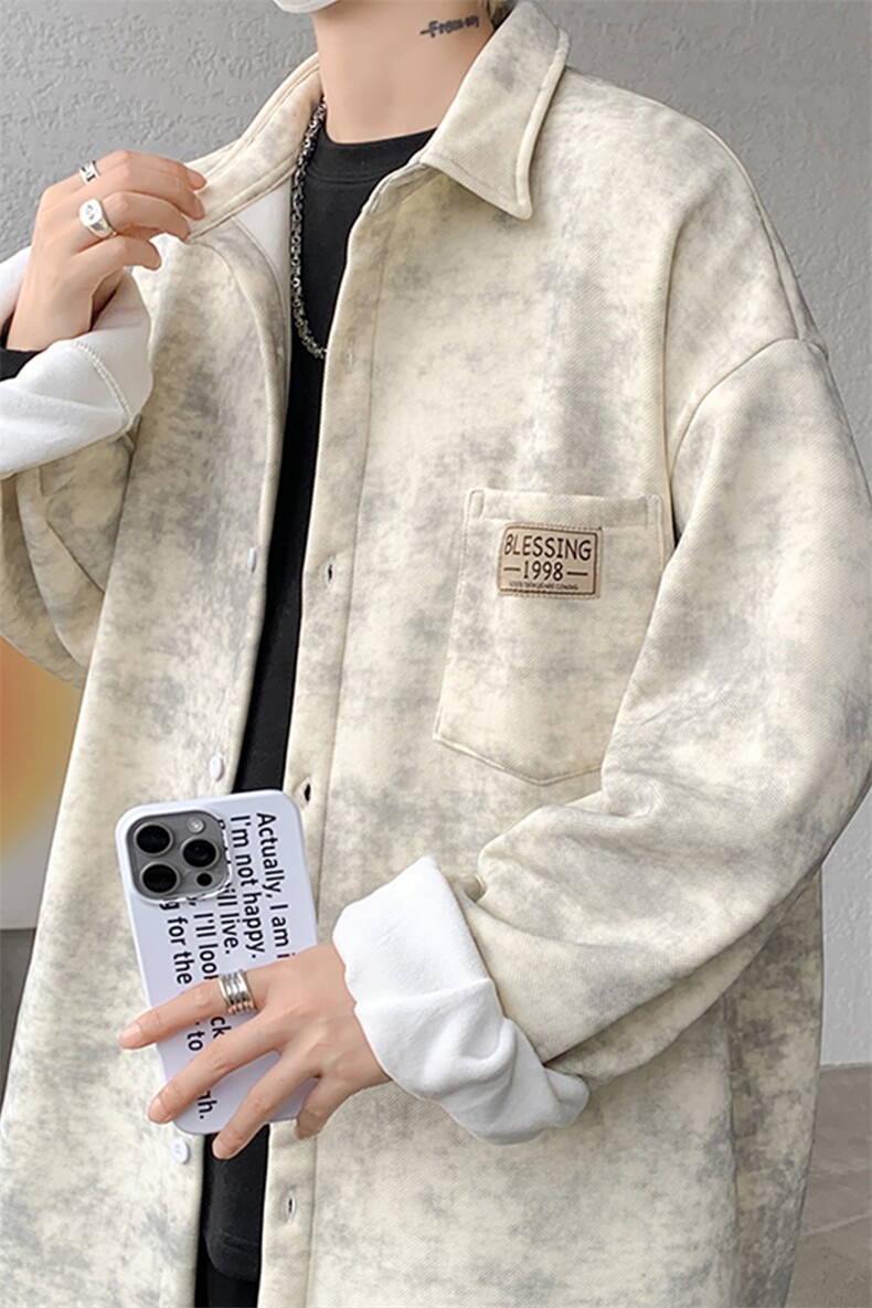 8XL-M秋冬款加绒加厚衬衫男做旧脏脏保暖外套大码衬衣CS29002P65,男装衬衫,电商B312
