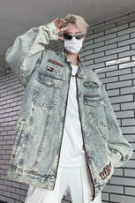 美式高街秋季牛仔外套男潮牌炸街休闲百搭牛仔夹克男JK8021/P70，男装工装外套，电商D202-1