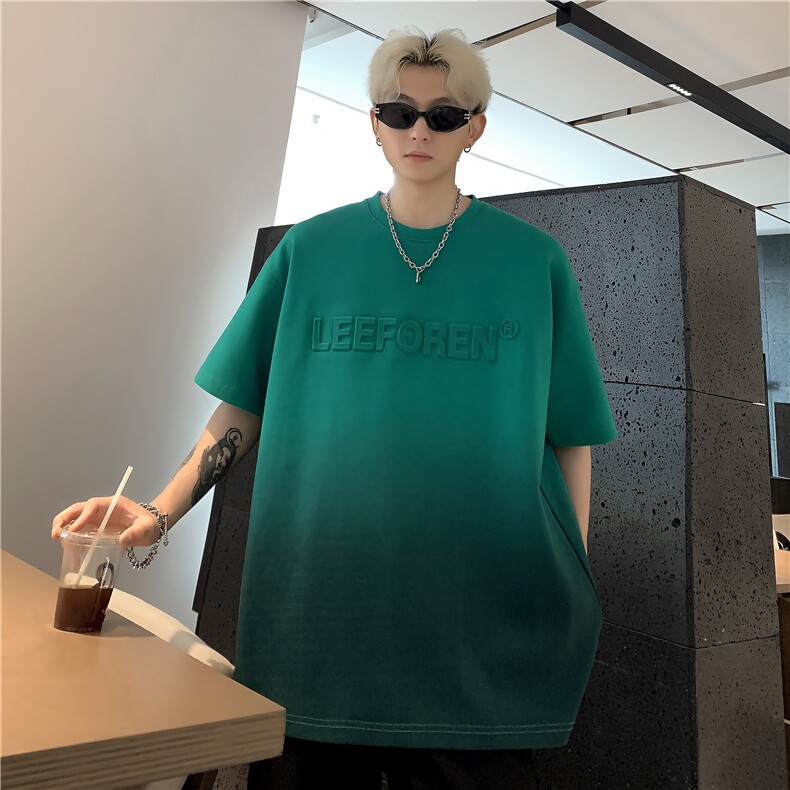 夏季ins潮牌美式设计感重工t恤宽松复古做旧钢印短袖男女半袖P38,男装T恤,电商C307