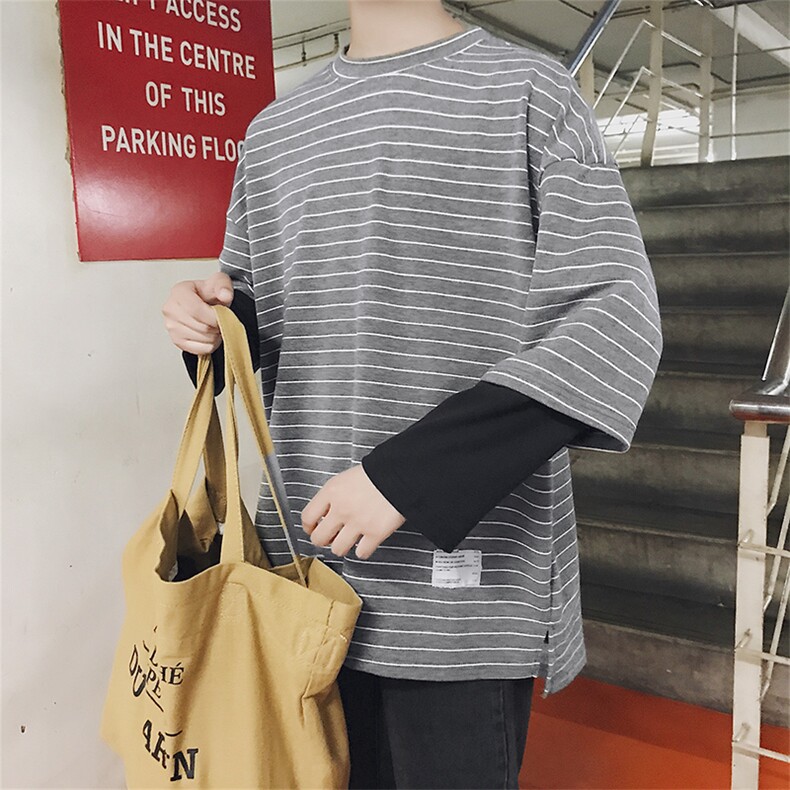 19春季新款港风男士假两件长袖T恤青年韩版潮流卫衣上衣DS42T,男装T恤,电商A102