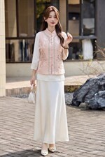 现货春装新款简约时尚休闲重工艺钉珠减龄马甲可组合三件套半裙衫，女装马甲，韩美纤衣