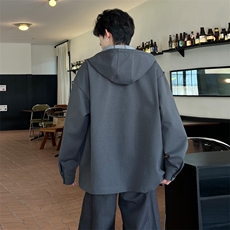 ！2025秋冬新款男士连帽夹克纯色简约百搭外套JK005特P55，男装夹克，电商B220