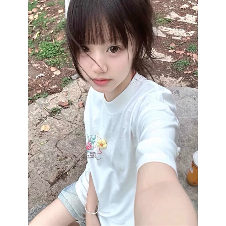 万针全刺绣工艺抖音得物高品质260克重磅纯棉双纱美式高街短袖T恤,男装T恤,电商A486-1