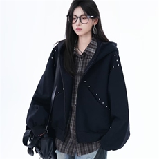 6168-P72美式复古珍珠设计感连帽短款卫衣女外套，女装短外套，电商B323A