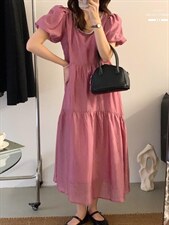 法式泡泡袖连衣裙夏季设计感众温柔高级感初恋裙子，女装连衣裙，香丽迪1