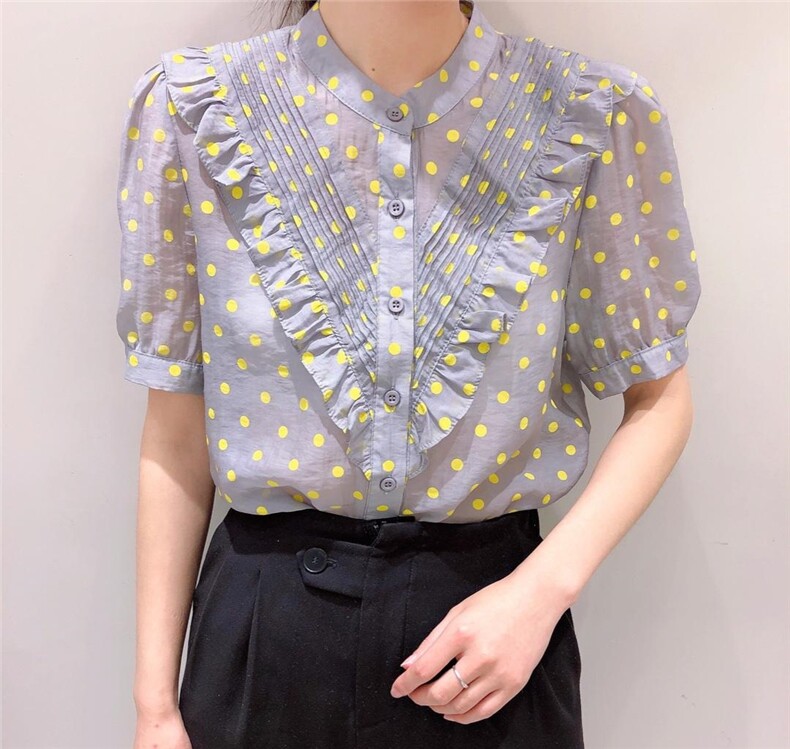 2021夏季点点短袖衬衫上衣，女装衬衫，千衣百顺
