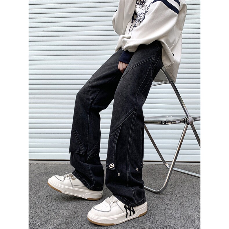 B221美式ins高街暗黑拼接直筒工装牛仔裤LK24147-P70控98,男装牛仔裤,电商B221
