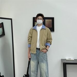 9223-P65夏季新款学院风假两件格纹拼接衬衫领短袖T恤