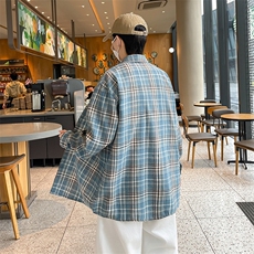 美式复古格子衬衫男春季情侣宽松百搭慵懒风长袖衬衣C0393-P40，男装衬衫，星座308B-2