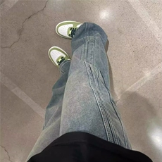 设计感拼接阔腿牛仔裤男女秋冬季新款宽松显瘦百搭直筒拖地裤子潮，男装牛仔裤，星座506A