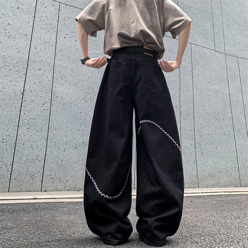 ins嘻哈街头链条拼接牛仔裤男女宽松裤子潮长裤NZ0926-P60,男装牛仔裤,星座308B-2