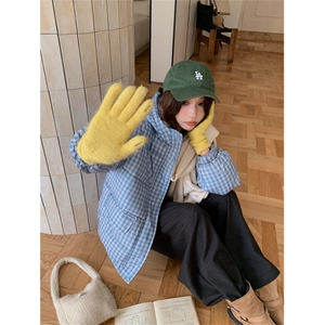 A557-P90 格纹连帽棉服秋冬面包服格子棉衣短款外套图片
