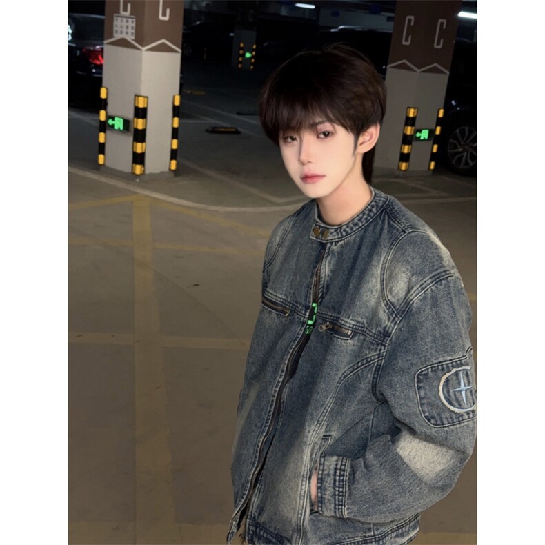 【有货】美式复古水洗蓝色牛仔外套男春秋短款夹克W353LL-特P75图片