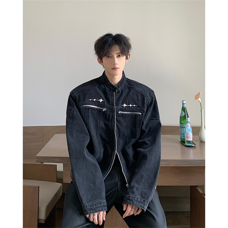1303B-JK5501-P98138原版做工洗水拉链设计牛仔外套,男装工装外套,星座1303B