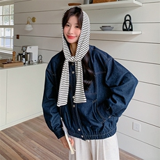条纹披肩连帽牛仔外套女春秋2025新款今年流行超火工装夹克，女装短外套，浪娴服饰