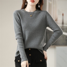 2025年秋季新款针织抽条圆领上衣时尚休闲通勤百搭，女装针织衫/毛衣，阁惠羊绒