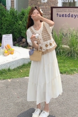 连衣裙温柔风套装2025夏新款女宽松海边度假马甲超好看裙子两件套，女装连衣裙，2C032