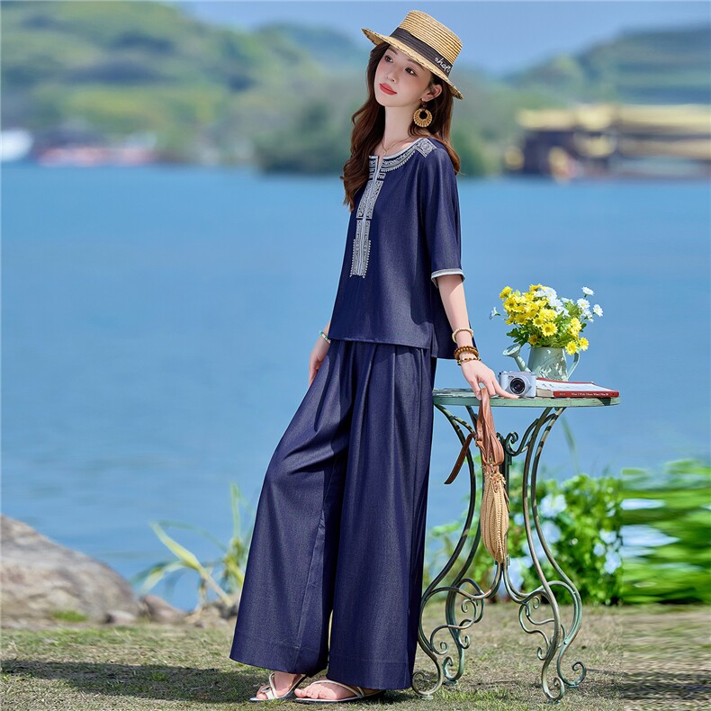 2026年夏重工刺绣宽松休闲套装,女装套装/套裙,依路服饰