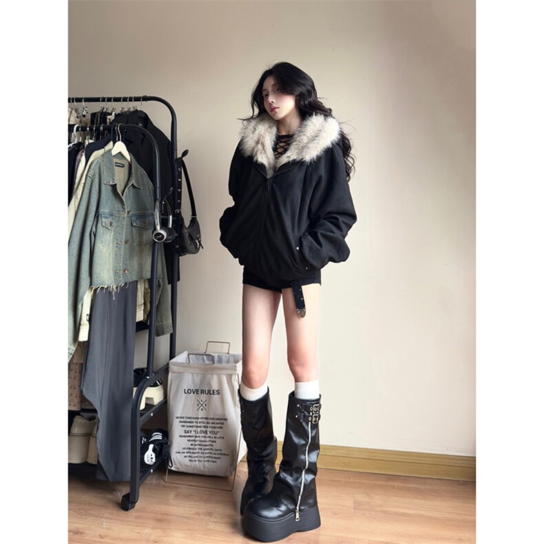 网图秋冬连帽猫耳朵男女情侣装棉服外套鹿皮绒座山雕-A2350P99,男装棉衣,电商B241