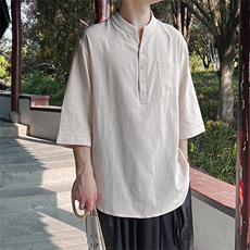 现货24夏季夏款纯色短袖立领衬衫风MT2301-P45控68，男装T恤，电商A021