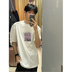 抖音得物210克现货宽松纯棉美式潮牌印花落肩袖纯棉T恤AT21102，男装T恤，电商A443