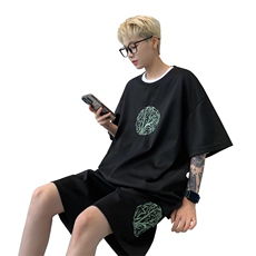 量大优供视频菠萝格套装刺绣短袖短裤男大码M-5XTZ27-特P48，男装牛仔裤，电商B325