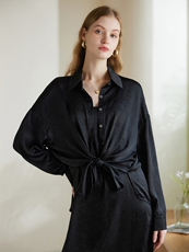 气质优雅丝光系带衬衫，女装衬衫，澳冬特羊绒