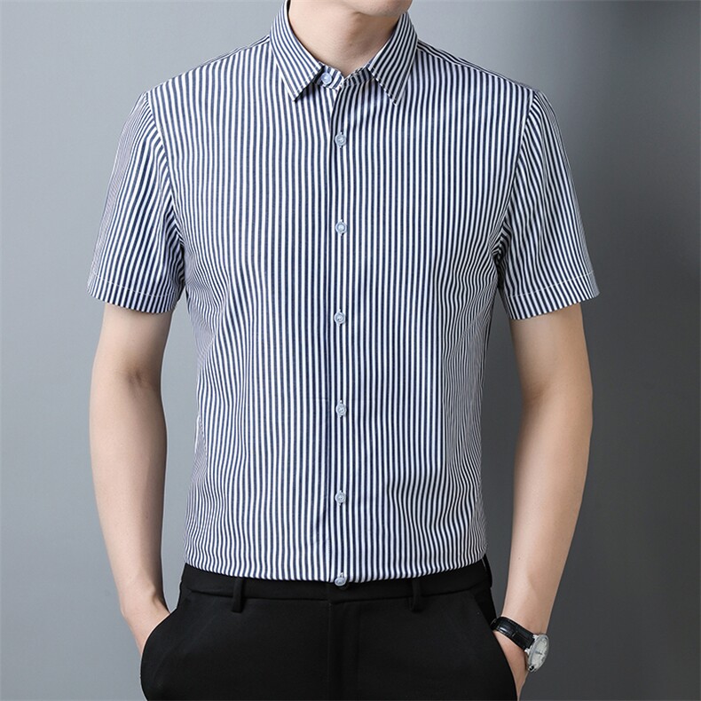 C2820钱塘2020-2夏季新款男士短袖纯棉条纹衬衫休闲百搭衬衣P59,男装衬衫,钱塘207-2
