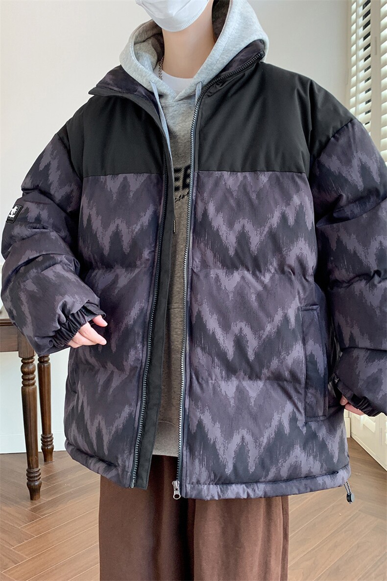 秋冬2024新款立领加厚拼接印花棉衣外套A436-5902-P98控价138,男装棉衣,电商A436