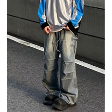 简约宽松口袋休闲裤vibe高街工装裤男女宽松直筒阔腿长裤NM779，男装牛仔裤，星座1116A（原606A-3）