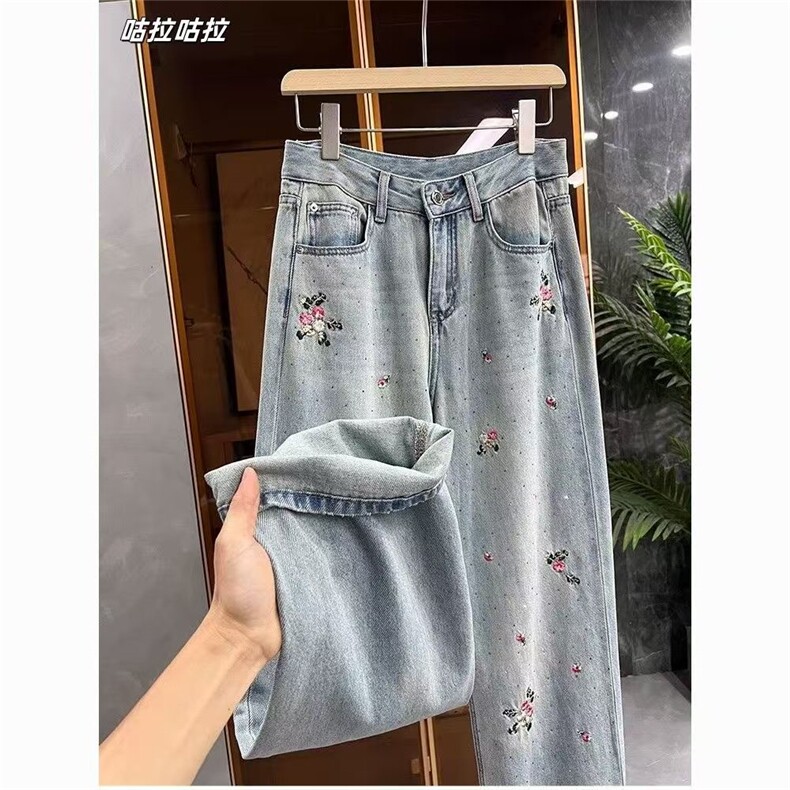 1506/G1800/P53重工刺绣花朵牛仔裤女2025春秋新款宽松直筒复古百,男装牛仔裤,星座1506A