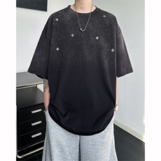 8XL-M满天星轻奢烫钻宽松版落肩纯棉短袖T恤新款夏百搭上衣DX337，男装T恤，电商D206-1