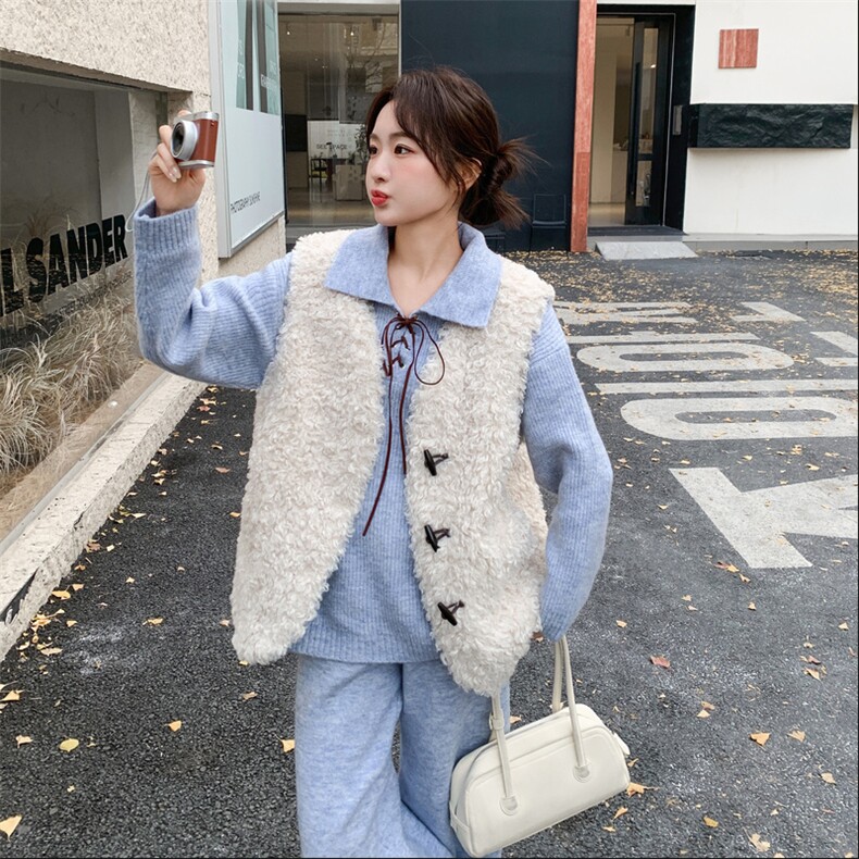针织套装羊羔毛马甲三件套2C090-9031-P255-K388,女装套装/套裙,2C090