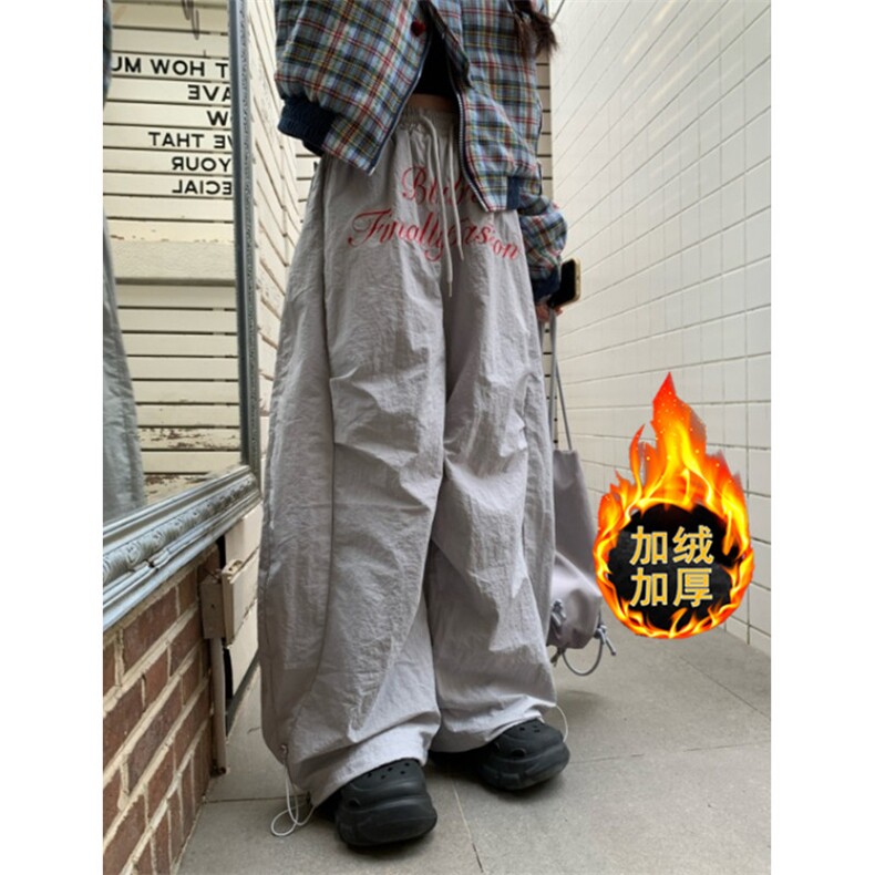 复古字母棉裤男女冬季加绒加厚弯刀裤宽松褶皱阔腿裤子KB3001,男装棉裤,星座1116A（原606A-3）