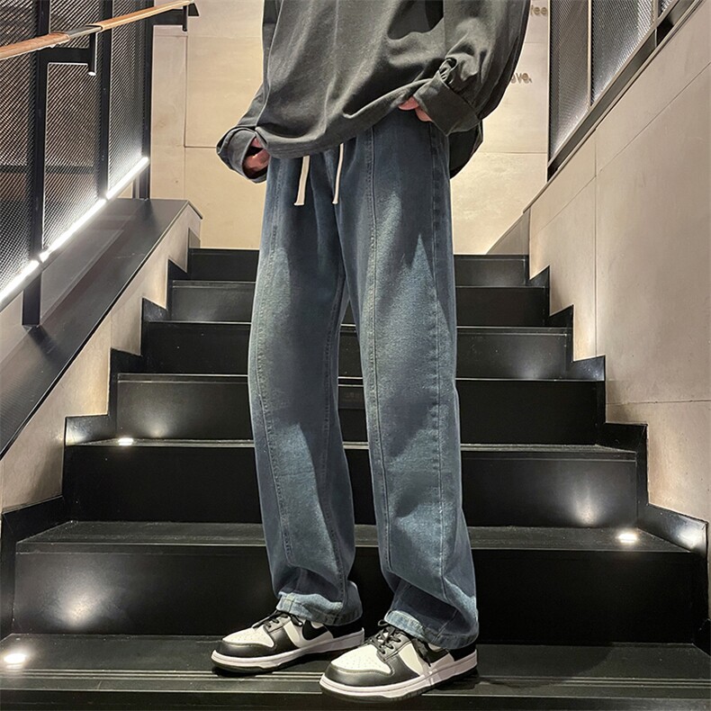 美式高街牛仔裤港风男女高级垂感直筒阔腿休闲裤B381-1/772P48，男装牛仔裤，电商B381-1